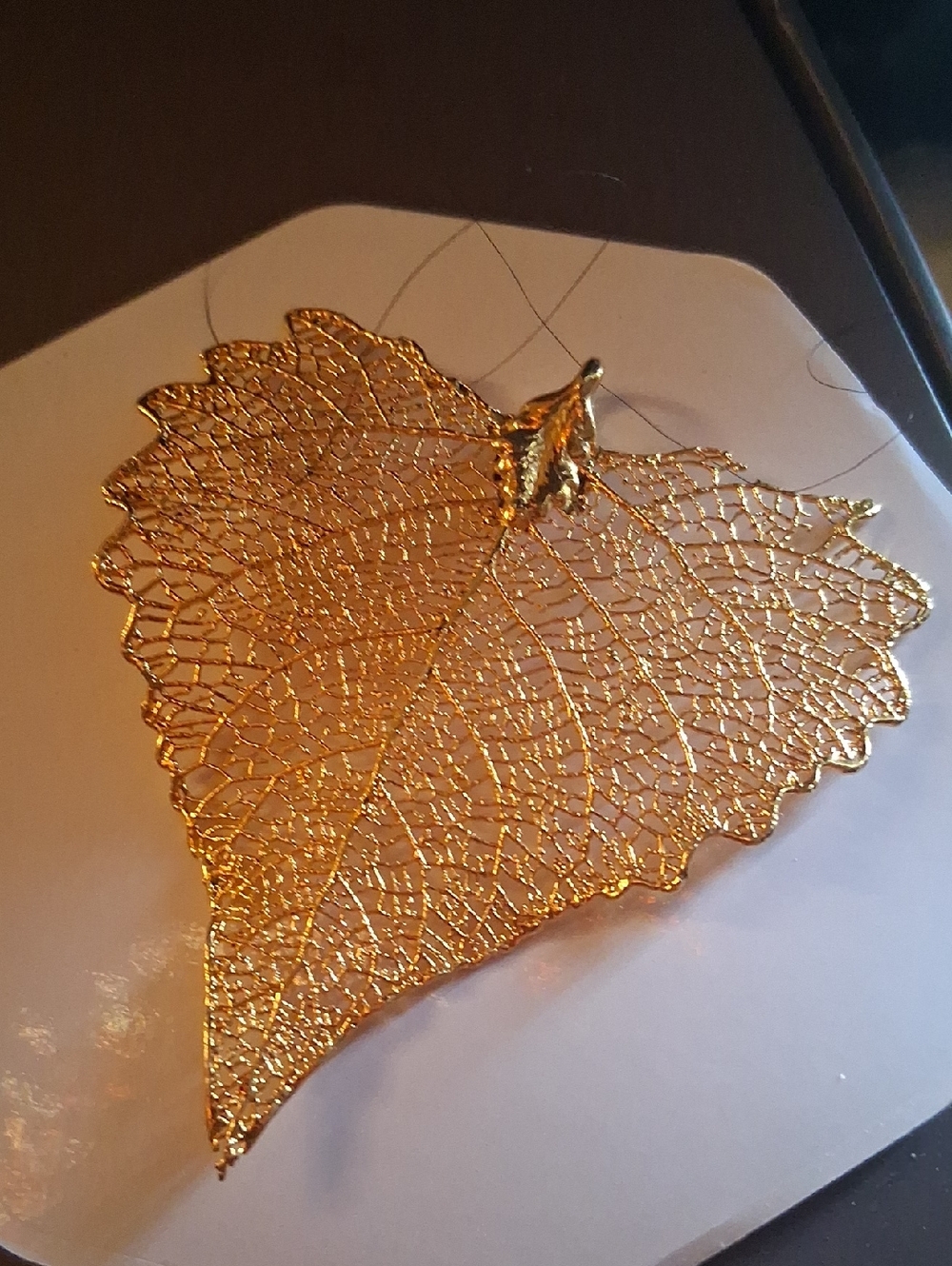 Gold Metallic Skeleton Leaf Pendant